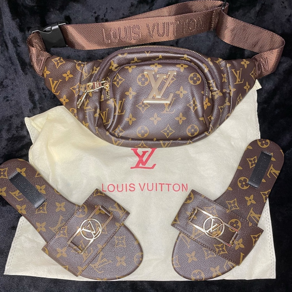 Louis Vuitton slide and Fannypack combo